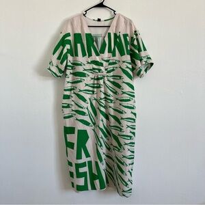 Viral Sardine Print Green & White Novelty Dress XL